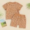 0-3T Toddler Baby Girl Summer Clothes Short Sleeve Floral Tshirt Tops and Shorts Set Oversized Outfit Boho Clothes (A-Brown, 0-6 Months) view 2
