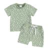 0-3T Toddler Baby Girl Summer Clothes Short Sleeve Floral Tshirt Tops and Shorts Set Oversized Outfit Boho Clothes (A-Green, 6-12 Months) view 1