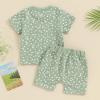 0-3T Toddler Baby Girl Summer Clothes Short Sleeve Floral Tshirt Tops and Shorts Set Oversized Outfit Boho Clothes (A-Green, 6-12 Months) view 2