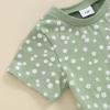 0-3T Toddler Baby Girl Summer Clothes Short Sleeve Floral Tshirt Tops and Shorts Set Oversized Outfit Boho Clothes (A-Green, 6-12 Months) view 4