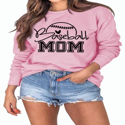 YRHGNMK Baseball Mom Fall Winter Sweatshirt for Women Funny Letter Print Long Sleeve Crewneck Pullover Tops Pink