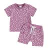 0-3T Toddler Baby Girl Summer Clothes Short Sleeve Floral Tshirt Tops and Shorts Set Oversized Outfit Boho Clothes (A-Purple, 0-6 Months) view 1