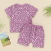 0-3T Toddler Baby Girl Summer Clothes Short Sleeve Floral Tshirt Tops and Shorts Set Oversized Outfit Boho Clothes (A-Purple, 0-6 Months) view 2