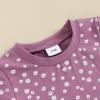 0-3T Toddler Baby Girl Summer Clothes Short Sleeve Floral Tshirt Tops and Shorts Set Oversized Outfit Boho Clothes (A-Purple, 0-6 Months) view 3