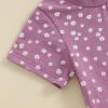 0-3T Toddler Baby Girl Summer Clothes Short Sleeve Floral Tshirt Tops and Shorts Set Oversized Outfit Boho Clothes (A-Purple, 0-6 Months) view 4