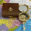 Antique Brass Heavy Sundial Brass Engraved Sundial Functional Direction Brown Wood Box Compasses (Brass Compass with Anchor Box) view 4
