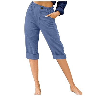 LRMQS Womens Capri Pants Summer Trendy Casual Elastic Waist Cropped Trouser Fashion Resort Wear Beach Vacation Capris Clothes