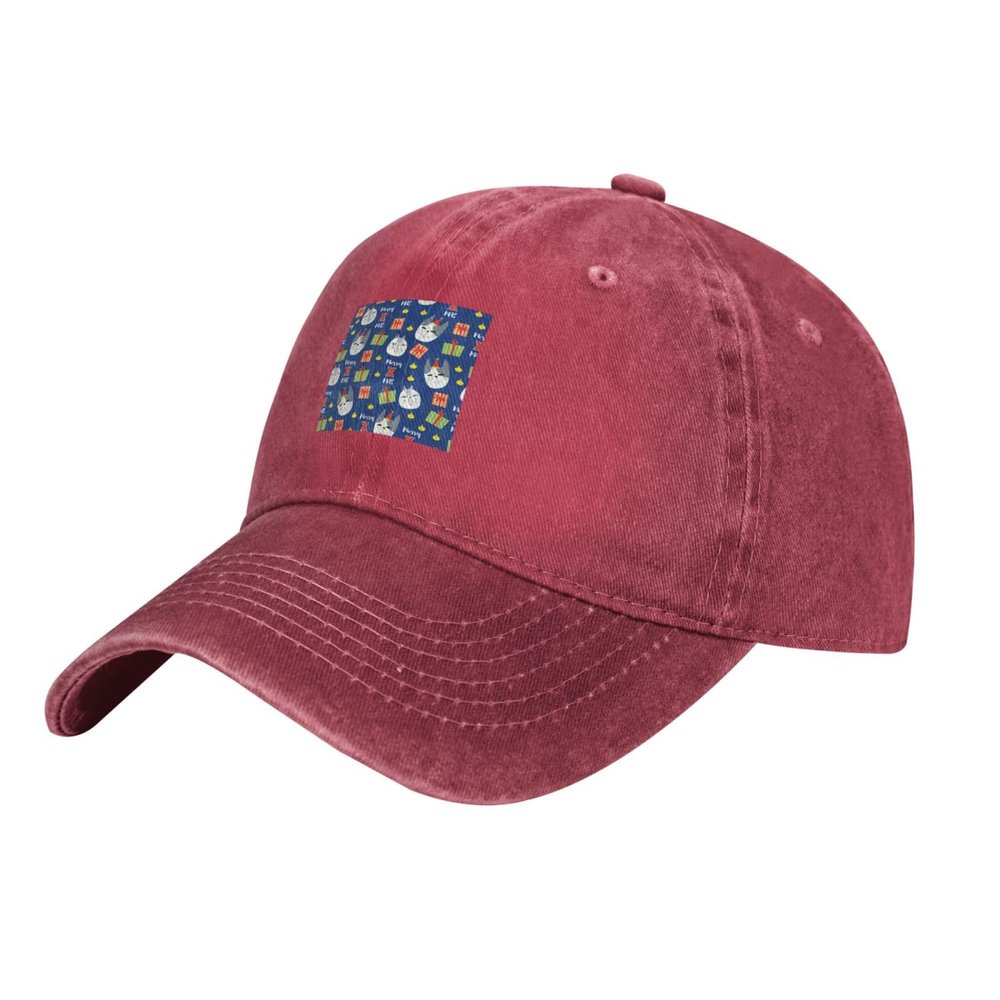 Cat Face and Gift Box Seamless Pattern Dad Hat Vintage Baseball Cap for Men Women Hats Gifts Trucker Caps Red
