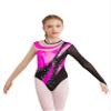 ACSUSS Long Sleeve Gymnastic Leotard for Girls Metallic Rhinestone Dance Skating Unitard Competition Bodysuit Dancewear Hot Pink 12 Years view 1