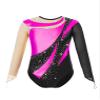 ACSUSS Long Sleeve Gymnastic Leotard for Girls Metallic Rhinestone Dance Skating Unitard Competition Bodysuit Dancewear Hot Pink 12 Years view 3