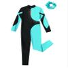 Jowowha Girls Full Body Gymnastics Leotard Sparkle Long Sleeve Color Block Dance Jumpsuit with Hair Scrunchie Blue Green 10 Years view 3