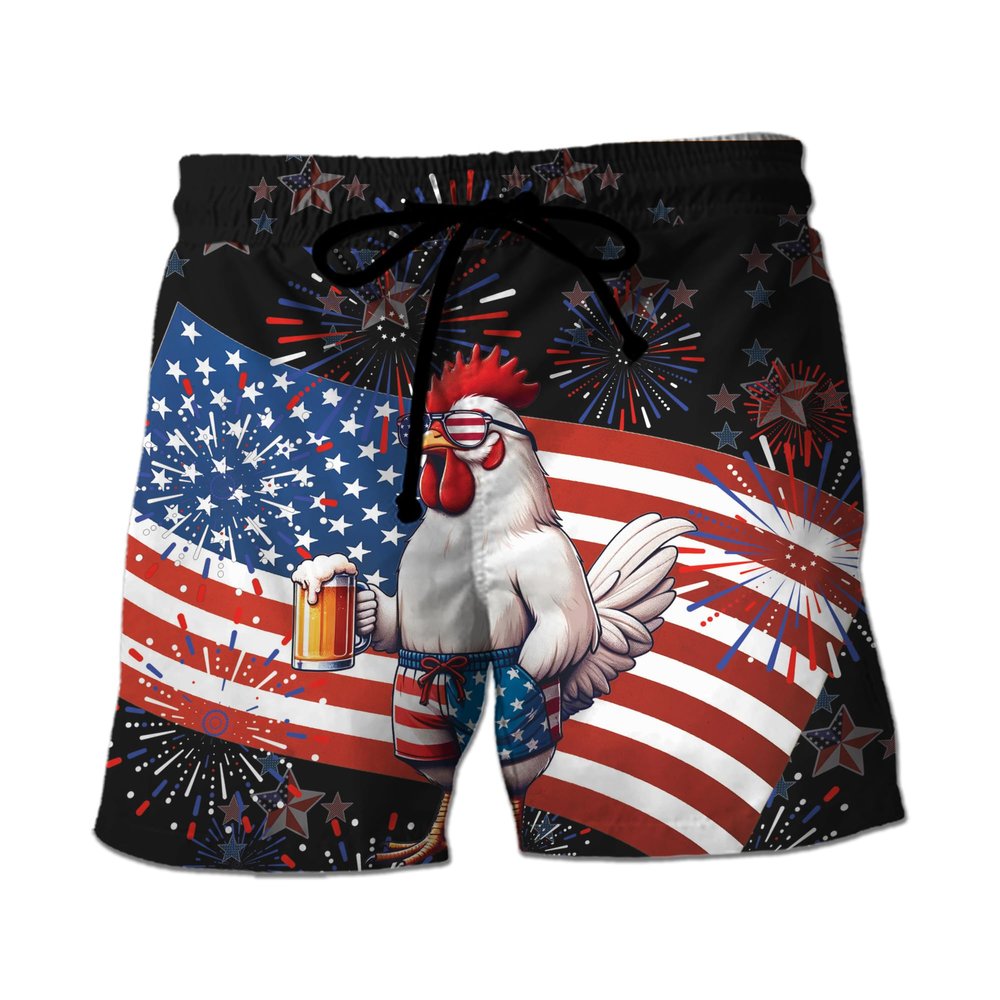 V-DECORPARKS Chicken Mens Swim Trunks - 4 of July Swimming Trunk for Men - Beach Shorts, Mens Swim Shorts 35 Size XL