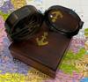 Antique Brass Heavy Sundial Brass Engraved Compass Sundial Functional Direction Brown Wood Box Compasses (Two Ton with Anchor Box) view 3