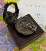 Antique Brass Heavy Sundial Brass Engraved Compass Sundial Functional Direction Brown Wood Box Compasses (Two Ton with Anchor Box) view 4