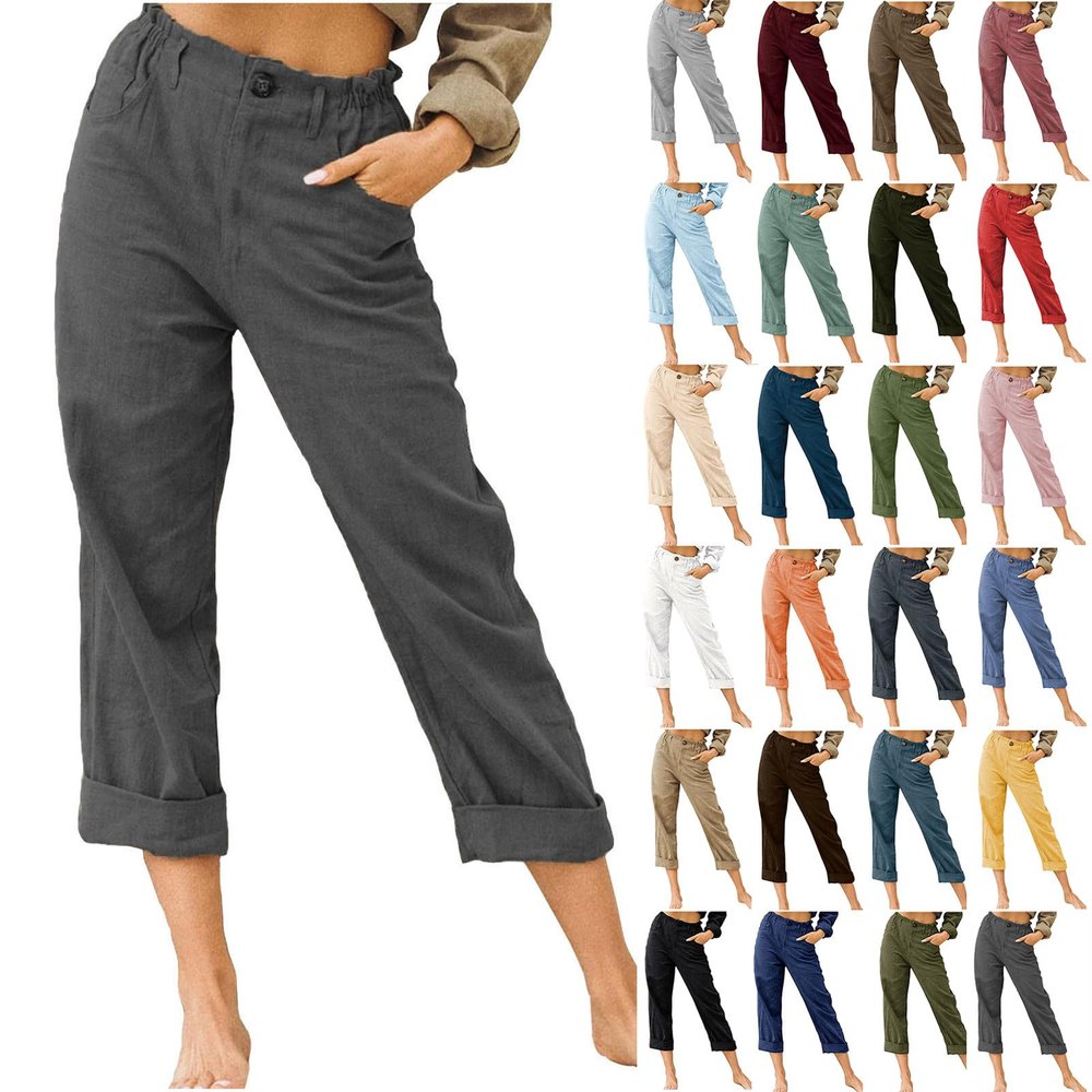 LRMQS Women Capri Pants 2026 Summer Trendy Linen Cropped Trouser with Pockets Beach Casual Cruise Fashion Capris Clothes
