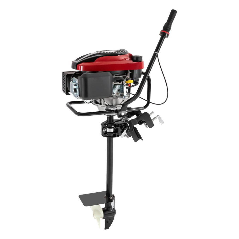 4-Stroke 8HP Outboard Motor, 196CC Heavy Duty Single Cylinder Fishing Boat Engine, Gasoline Power Air-Cooled System Marine Engine, for Inflatable Fishing Boats Yachts Water Sport Tools