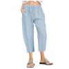 LRMQS Beach Pants Capri Length for Women 2026 Spring Summer Linen Capris Drawstring Elastic Waist Trendy Cropped Trousers view 1