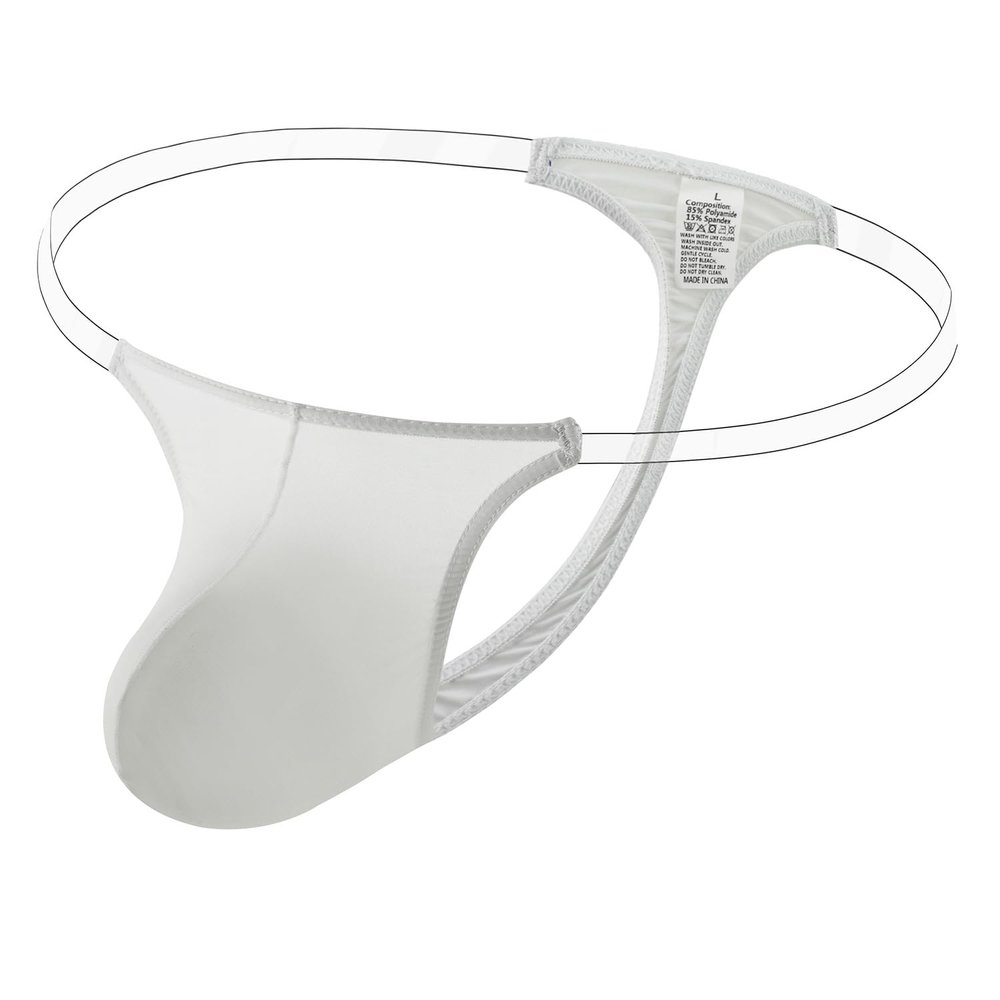 GAOGAO Free Breathing Male Pouch Ice Silk G-Strings & Thongs Underwear Men Brief with Transparent Waist Belt (X-Large, white)