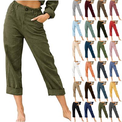 LRMQS Women Capri Pants 2026 Summer Trendy Linen Cropped Trouser with Pockets Beach Casual Cruise Fashion Capris Clothes