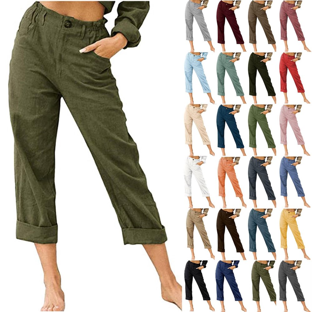 LRMQS Women Capri Pants 2026 Summer Trendy Linen Cropped Trouser with Pockets Beach Casual Cruise Fashion Capris Clothes