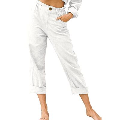 LRMQS Women Capri Pants 2026 Summer Trendy Linen Cropped Trouser with Pockets Beach Casual Cruise Fashion Capris Clothes