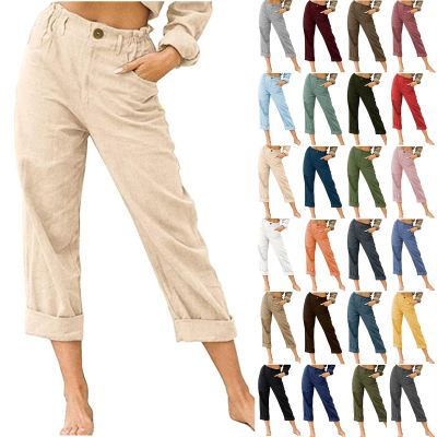 LRMQS Women Capri Pants 2026 Summer Trendy Linen Cropped Trouser with Pockets Beach Casual Cruise Fashion Capris Clothes