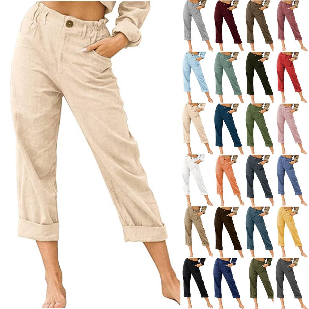 LRMQS Women Capri Pants 2026 Summer Trendy Linen Cropped Trouser with Pockets Beach Casual Cruise Fashion Capris Clothes