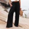 LRMQS Linen Wide Leg Pants Women Summer Casual Drawstring Elastic High Waist Trousers Resort Wear Beach Trendy Palazzo Pant view 2