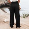 LRMQS Linen Wide Leg Pants Women Summer Casual Drawstring Elastic High Waist Trousers Resort Wear Beach Trendy Palazzo Pant view 3