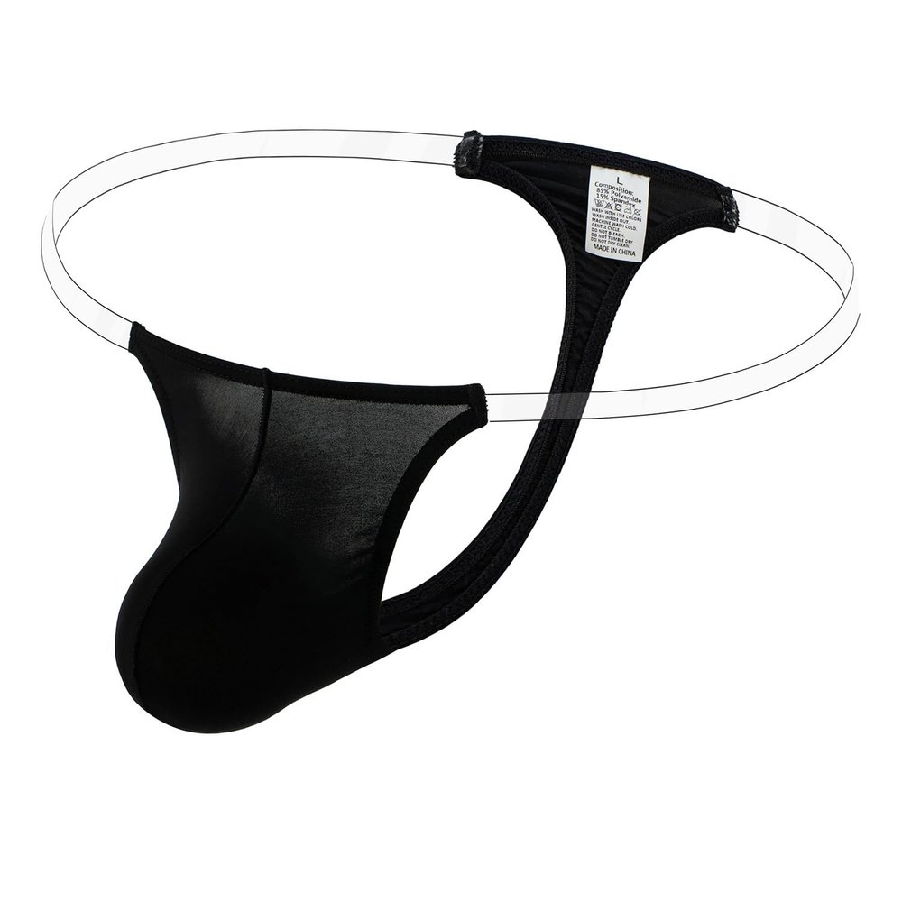 GAOGAO Free Breathing Male Pouch Ice Silk G-Strings & Thongs Underwear Men Brief with Transparent Waist Belt (Medium, black)