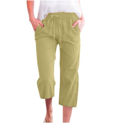 LRMQS Capri Pants for Women Casual Summer 2026 Drawstring Capris Linen Pants Pockets Beach Straight Wide Leg Cropped Trousers