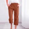 LRMQS Capri Pants for Women Casual Summer 2026 Drawstring Capris Linen Pants Pockets Beach Straight Wide Leg Cropped Trousers view 2