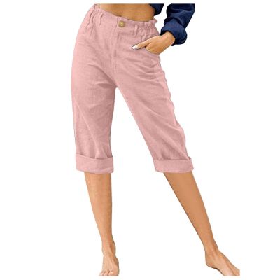 LRMQS Womens Capri Pants Summer Trendy Casual Elastic Waist Cropped Trouser Fashion Resort Wear Beach Vacation Capris Clothes
