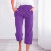 LRMQS Capri Pants for Women Casual Summer 2026 Drawstring Capris Linen Pants Pockets Beach Straight Wide Leg Cropped Trousers view 2