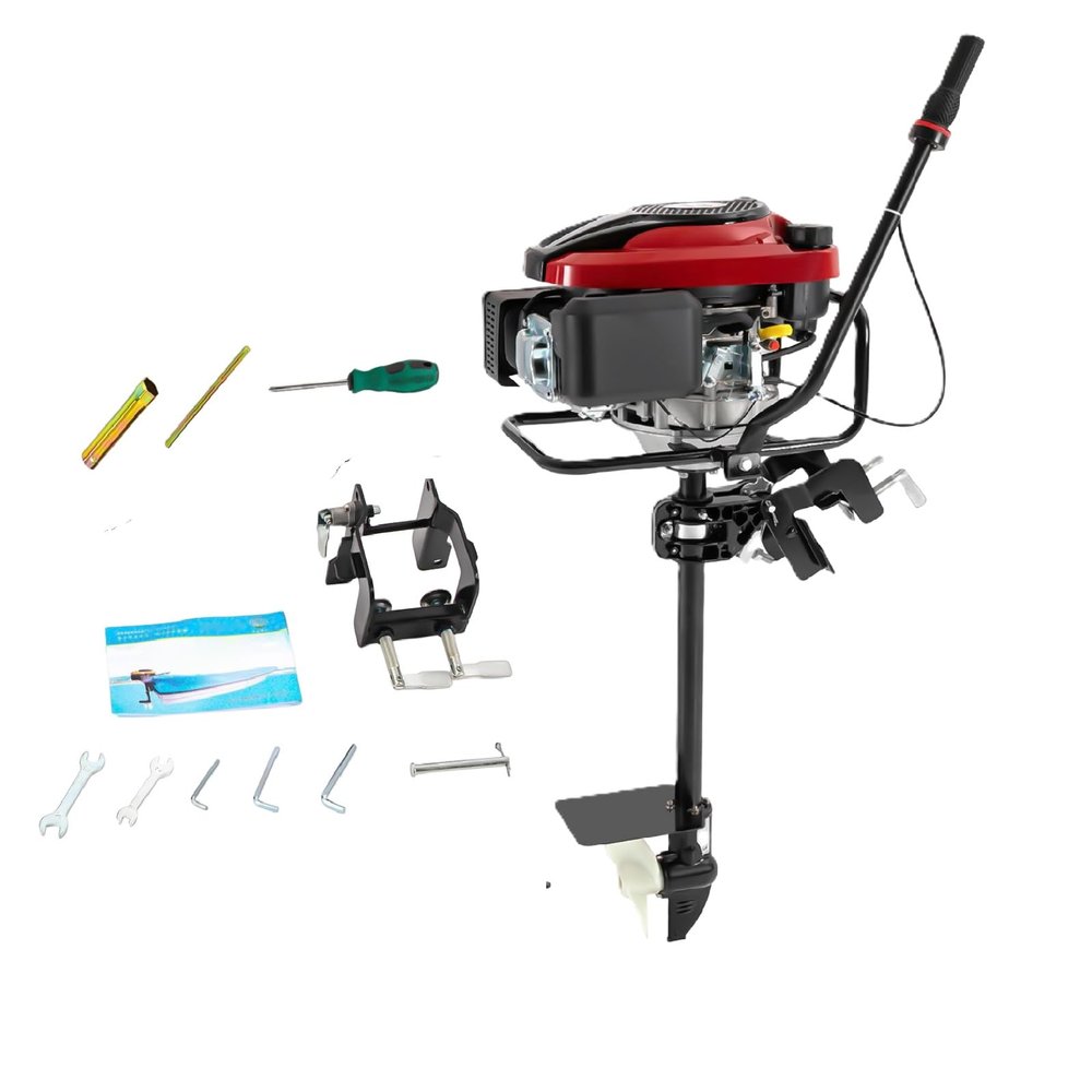 8HP 4-Stroke Outboard Motor, 196CC Gasoline Boat Engine with Air Cooled Design, TCI Ignition& 360 Steering for Inflatable Boats Inflatable Yachts Fishing Boats