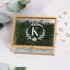 Generic Personalized Initial Glass Ring Box with Moss, Bridesmaid Jewelry Box, Custom Monogram Ring Box for Wedding Ceremony, Birthday, Engagements Gifts for Her, Wedding Favors, Ring Bearer Box view 3