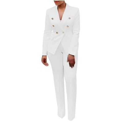 SACFOF 2 Piece Outfits for Women Long Sleeve Solid Color Blazer with Pants Casual Elegant Work Office Suit Sets