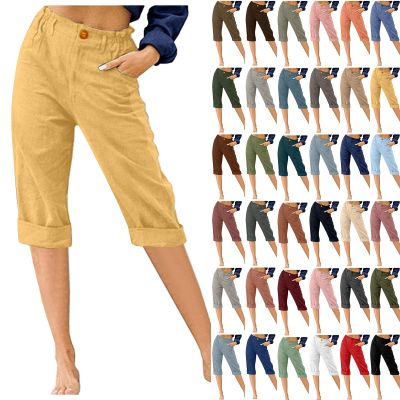LRMQS Womens Capri Pants Summer Trendy Casual Elastic Waist Cropped Trouser Fashion Resort Wear Beach Vacation Capris Clothes