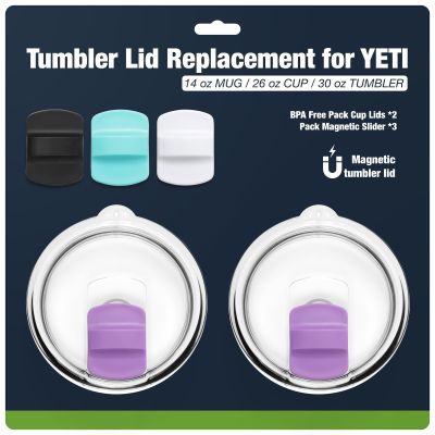 30 oz 887 ml Tumbler Lids,Magnetic Tumbler Lid Replacement for YETI,BPA Free 2 Pack Purple Tumbler Lids & 3 Pack Magnetic Slider