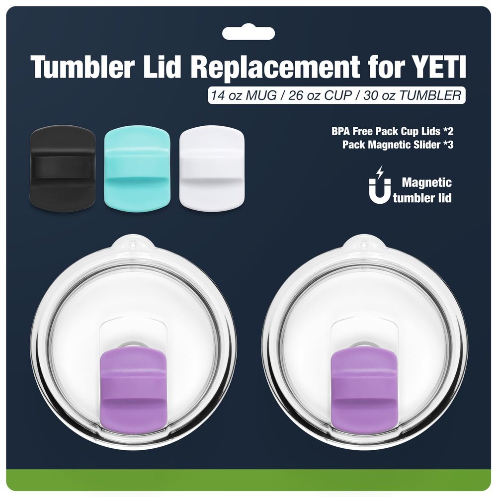30 oz 887 ml Tumbler Lids,Magnetic Tumbler Lid Replacement for YETI,BPA Free 2 Pack Purple Tumbler Lids & 3 Pack Magnetic Slider