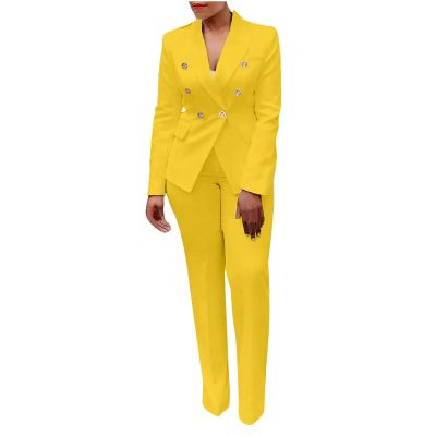 SACFOF 2 Piece Outfits for Women Long Sleeve Solid Color Blazer with Pants Casual Elegant Work Office Suit Sets