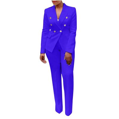 SACFOF 2 Piece Outfits for Women Long Sleeve Solid Color Blazer with Pants Casual Elegant Work Office Suit Sets