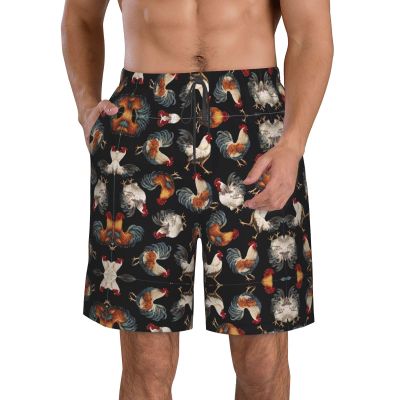 Ogniwo French Roosters Mens Shorts Casual Drawstring Inseam Shorts Stretch Summer Beach Wear White