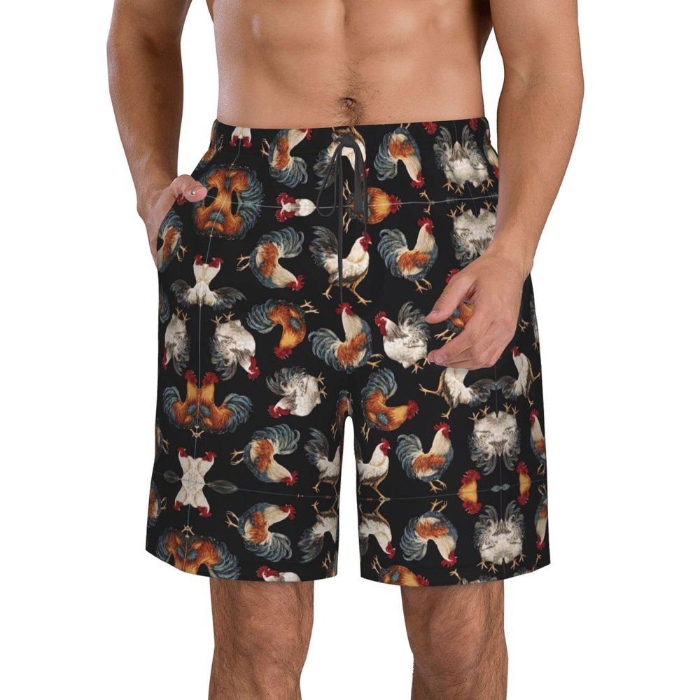 Ogniwo French Roosters Mens Shorts Casual Drawstring Inseam Shorts Stretch Summer Beach Wear White