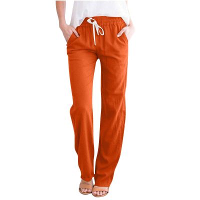 Womens Cotton Linen Casual Yoga Pants Sweatpants Casual Elastic High Waisted Comfy Lightweight Jogger Pants with Pocket