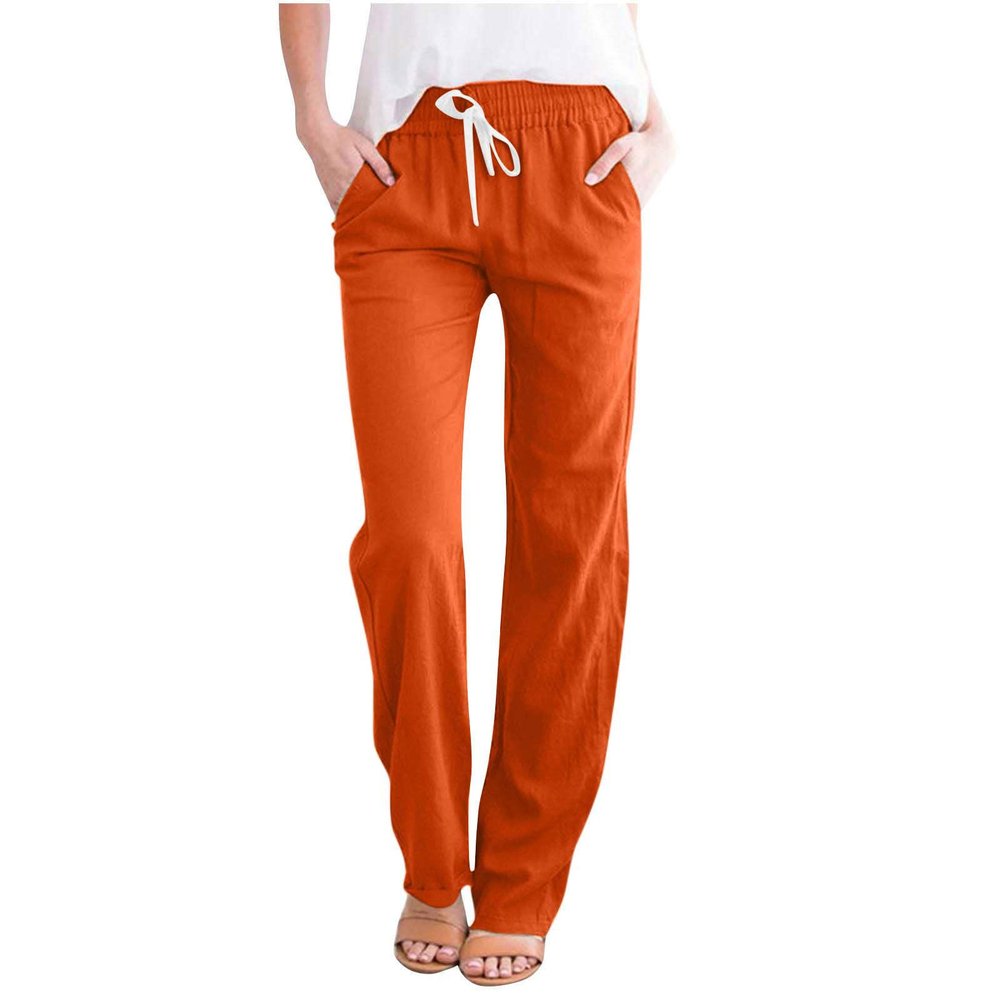 Womens Cotton Linen Casual Yoga Pants Sweatpants Casual Elastic High Waisted Comfy Lightweight Jogger Pants with Pocket