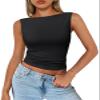 Trendy Queen Women Going Out Casual Tank Tops Spring Summer Basic Cute 2024 Sleeveless Shirt Y2K Fashion Outfit Clothes Black S view 1