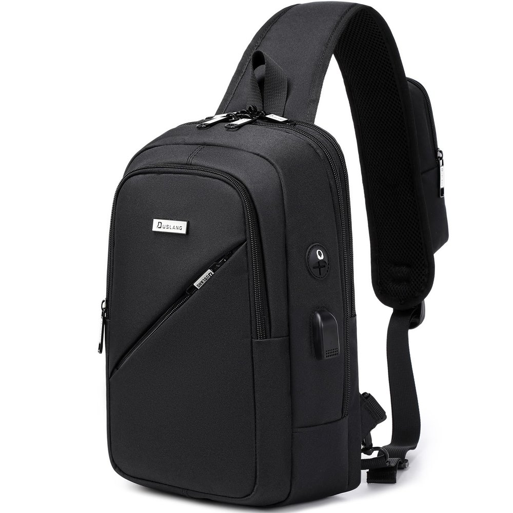 DUSLANG Crossbody Sling Backpacks for Men, Casual Shoulder Backpack Daypack Chest Bags with USB Charger Port For Camping Biking Travel Cycling