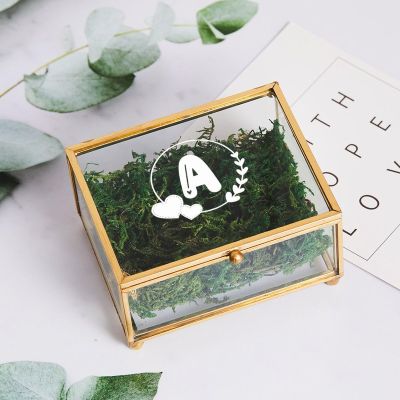 Personalized Initial Glass Ring Box with Moss, Custom Monogram Ring Box for Wedding Ceremony, Bridesmaid Jewelry Box, Birthday, Engagements Gifts for Her, Ring Bearer Box, Wedding Favors,