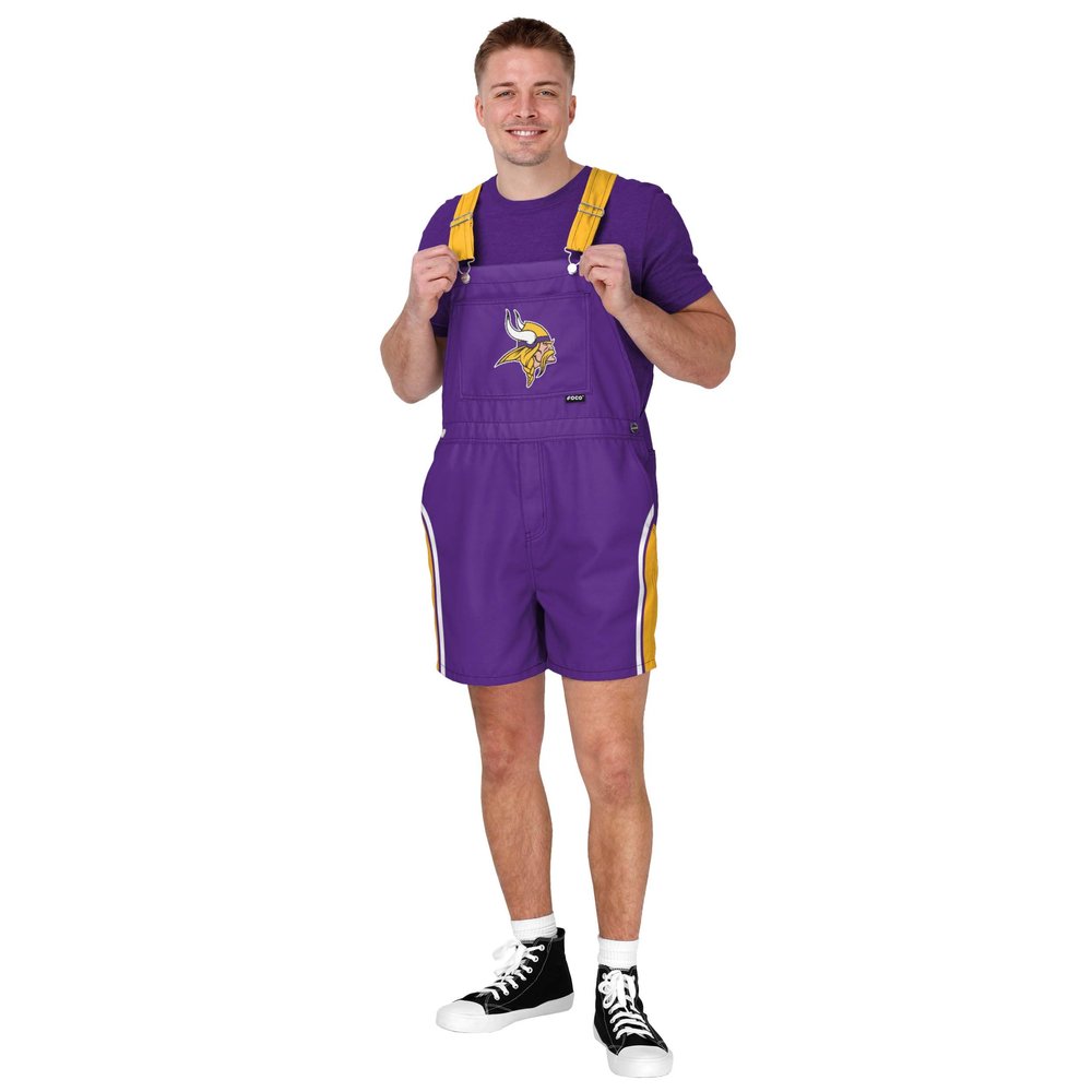 FOCO Minnesota Vikings NFL Mens Team Stripe Bib Shortalls - M